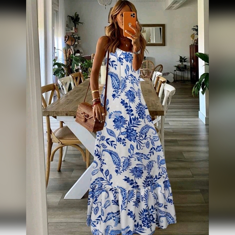 Ruffle Hem Spaghetti Strap Dress